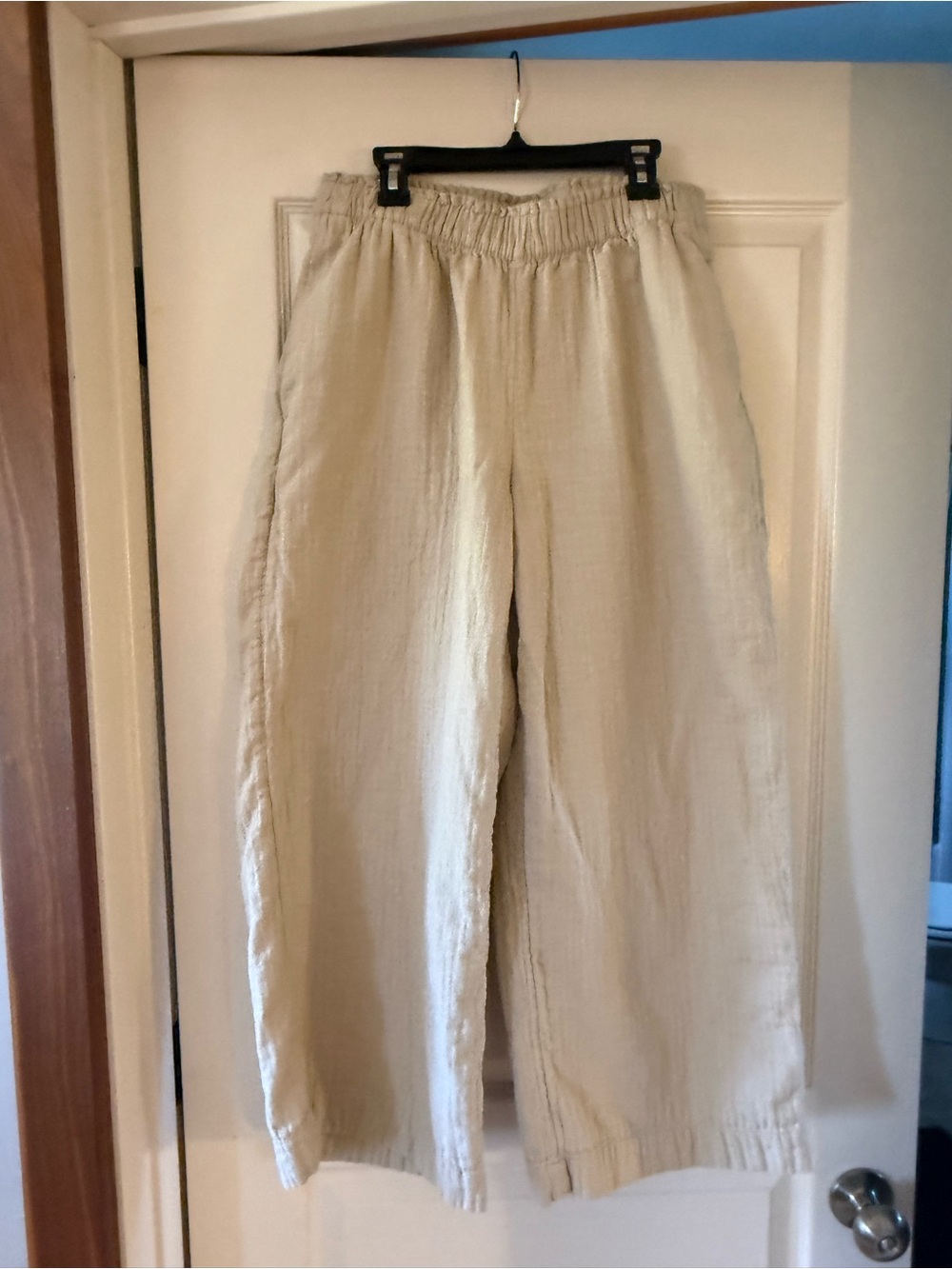Old Navy Men's Light Beige Elastic-Waist Linen-Blend Pants